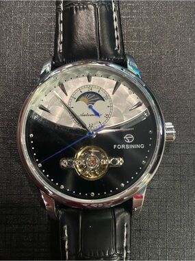 Men's Black Tourbillon-Style Automatic Watch